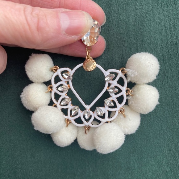 New white Pom Pom crystal gold drop earrings - Picture 1 of 4